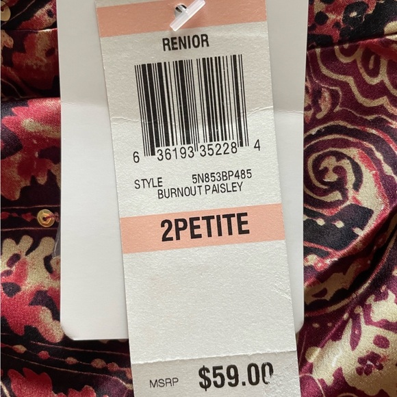 NWT Y2K Silk Red Paisley Beaded Sequin Babydoll Top 2 Petite 2P Deadstock Boho - Picture 5 of 9